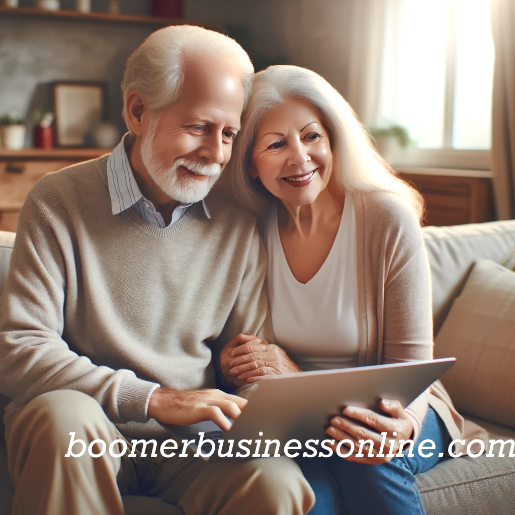 Freelancing Online for More Retirement Income happy seniors looking at their laptop